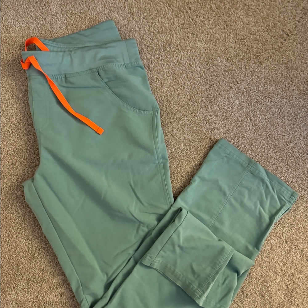 Figs Women's Green Kade cargo with Orange Drawstring